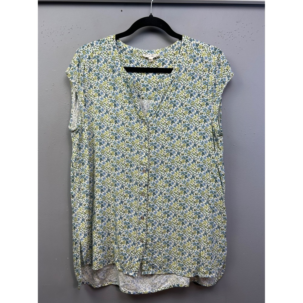 Jane and Delaney Top Womens Large Floral Button Down Sleeveless Blouse